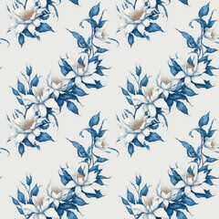 Fototapeta premium seamless pattern with flowers. blue lilies on a beige background. Generative AI
