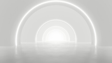 3d rendering of white abstract sci-fi tunnel, Futuristic spaceship corridor.