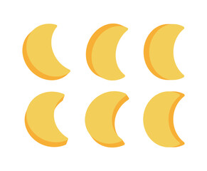 A set of illustrations made with 3D shapes of the moon at various angles.