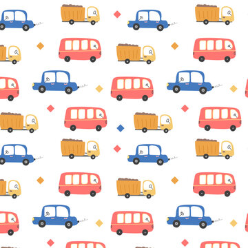 Cute cartoon cars pattern. Pattern for fabrics, children's wallpapers, packaging, clothes.