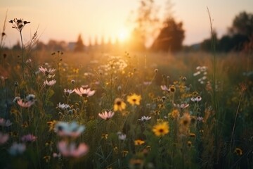 Summer meadow wild flowers. Generate Ai