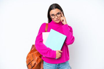 Young student woman isolated on white background thinking an idea