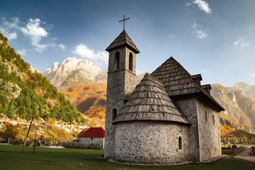 Fotobehang Noord-Europa little church in theth, north of albania, albania, Eastern Europe, europe