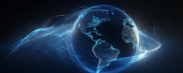 blue planet earth with space, Connected World: Majestic Network Paths Unite in Sky-Blue and Blue, Illuminating Human Connections in a Global Study Place