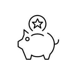 Saving up bonus points. Coins with stars on piggybank. Pixel perfect, editable stroke icon