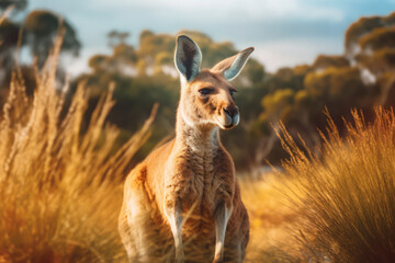 Kangaroos in nature, national geography, Wide life animals. AI Generated.