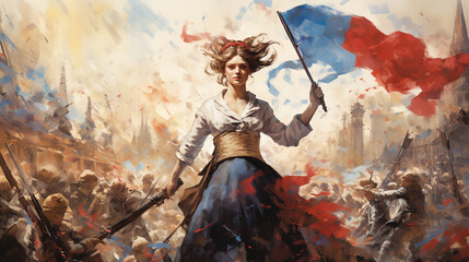 Marianne, liberté guidant le peuple, révolution française, bleu blanc rouge - obrazy, fototapety, plakaty