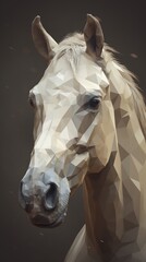 Portrait of majestic, white horse. Dark background. Low poly style. On the black background. Beautiful eyes, close-up. Generative AI