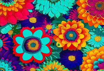 Fototapeta na wymiar Seamless pattern with colorful flowers. Vector illustration for your design 