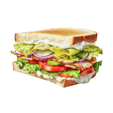 recommend clip art: Isolated vegetable sandwich with cooked ham on a cutout PNG transparent background. Generative AI