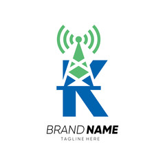 Letter K Tower Signal Logo Design Vector Icon Graphic Emblem Illustration 