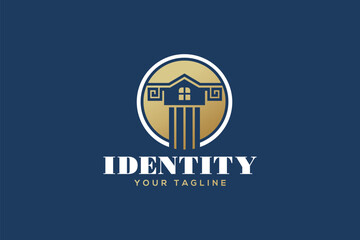 Creative logo design depicting a house shaped like a pillar - Logo Design Template	
