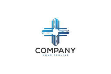 Obraz premium Creative logo design depicting a cross shaped like a city- Logo Design Template 