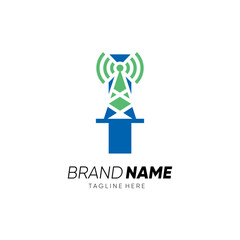 Letter I Tower Signal Logo Design Vector Icon Graphic Emblem Illustration 