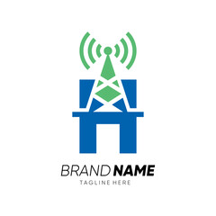 Letter H Tower Signal Logo Design Vector Icon Graphic Emblem Illustration 