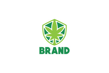 Creative logo design depicting a cannabis leaf inside a shield- Logo Design Template	
