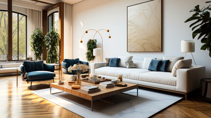A Place to Unwind: Luxurious and Spacious Living Room with a Plush Couch