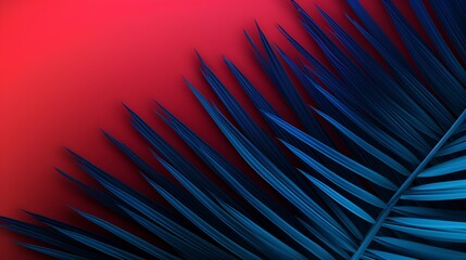 An abstract modern background features a stylized palm design, awash in a unique color blend of striking red, phantom blue, and warm coral. Generative AI