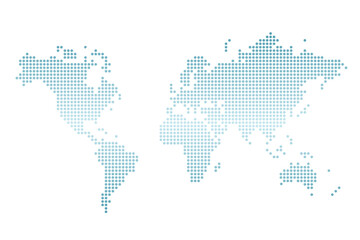 World map dotted style. Simple flat design isolated transparent PNG world map. Blue gradient color.