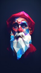 Portrait of  Santa Claus in red and blue tones, low poly. Merry Christmas with santa clause. abstract. Great for Greeting cards and celebration concept