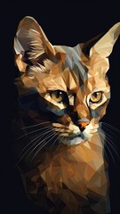 Portrait of cat. Cat looking to the side. Low poly style. On the black background 