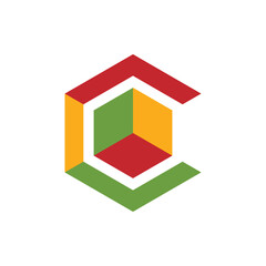 Letter c cube  colorful logo design creative