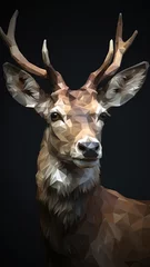 Fotobehang Portrait of majestic forest deer. Golden deer head. Reindeer looking to the side. Low poly style.   Generative AI © InspiringMoments
