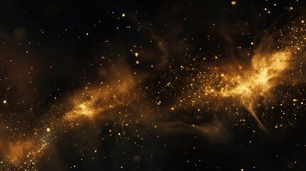 Fototapeta na wymiar Abstract Magic Gold Dust Background Over Black - Elegant, Stunning Widescreen with an Explosion of Galaxy-Artify Holiday Vibes: Generative AI