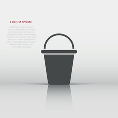 Bucket icon in flat style. Garbage pot vector illustration on white isolated background. Pail business concept.