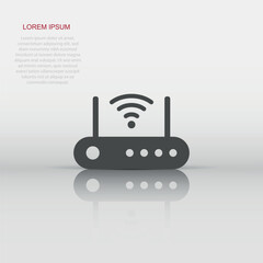 Obraz premium Wifi router icon in flat style. Broadband vector illustration on white isolated background. Internet connection business concept.