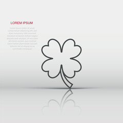 Four leaf clover icon in flat style. St Patricks Day vector illustration on white isolated background. Flower shape business concept.