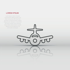 Plane icon in flat style. Airplane vector illustration on white isolated background. Flight airliner business concept.