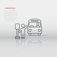 Bus station icon in flat style. Auto stop vector illustration on white isolated background. Autobus vehicle business concept.