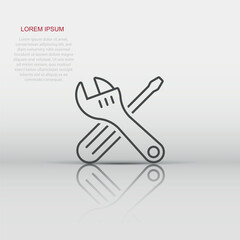 Wrench and screwdriver icon in flat style. Spanner key vector illustration on white isolated background. Repair equipment business concept.