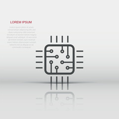 Fototapeta premium Computer cpu icon in flat style. Circuit board vector illustration on white isolated background. Motherboard chip business concept.