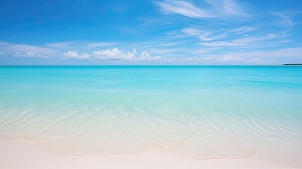 Fototapeta na wymiar Blue Green Water Serenity - Stunning View of White Sand Beach and Turquoise Sea in Tropical Island of Cuba. Generative AI