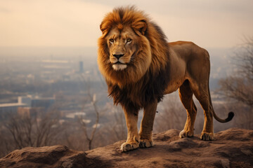 Lion in nature, national geography, Wide life animals. AI Generated.