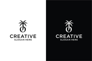 Monogram o j with palm tree Logo design concept