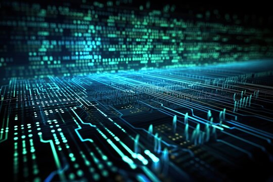 Computer Programming. Abstract Circuit Board Background with Technology Code and Application Software Development: Generative AI