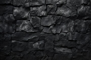 Dark Grunge Textured Concrete Stone Wall Background in Black and Grey Colors for Design Projects: Generative AI