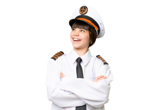 Little girl as a Airplane pilot over isolated chroma key background happy and smiling - Powered by Adobe