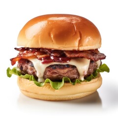 Bacon Burger isolated on white (generative AI)