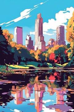 This pop art image of Central Park portrays freedom and leisure. (Generative AI)