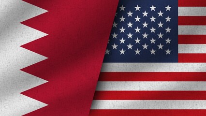 USA and Bahrain Realistic Two Flags Together, 3D Illustration