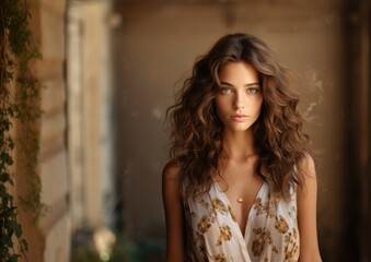 Naklejka premium Beautiful woman, outdoor background, cinematic scene , Generative Ai