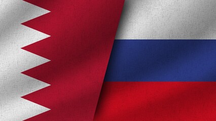 Russia and Bahrain Realistic Two Flags Together, 3D Illustration