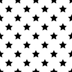 Geometric grid seamless pattern with star shapes. Monochrome abstract vector texture.