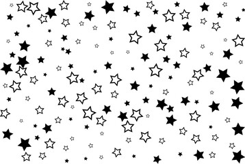 Starry background. Vector seamless pattern with stars. Monochrome horizontal texture. Swatch with sparkles for textile design.