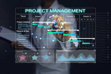 The engineer or project manager is monitoring the progress of the project through the Gantt chart...