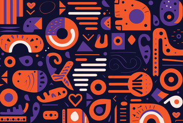 Fototapeta na wymiar 0's retro background with hand drawn shapes and letters, in the style of dark orange and navy, african-inspired textile patterns, bold geometric minimalism, bold, colorful, large-scale, robert gillmor